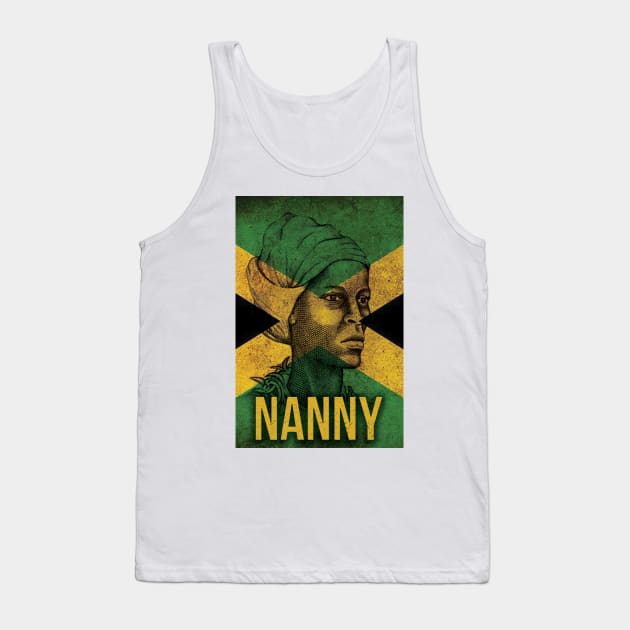 Famous Women of Black History | Queen Nanny of the Accompong Maroons in front of the Jamaican Flag Tank Top by Panafrican Studies Group